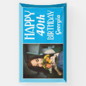 Blue 40. Art Deco Beveled Foto Geburtstag Banner (Vertikal)