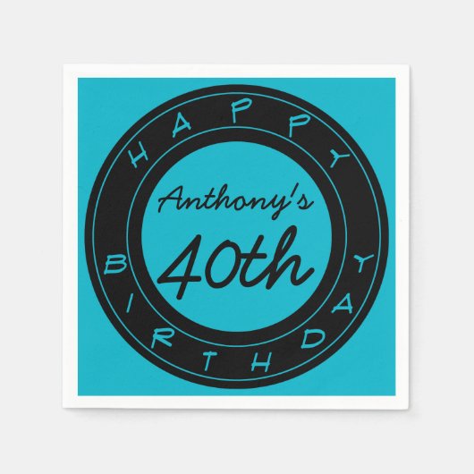 Blue 40. Geburtstag Party Personalisiert Paper Nap Serviette (Vorderseite)