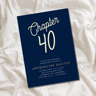 Blue 40 th Birthday Gold Script Kapitel 40 Party Folieneinladung