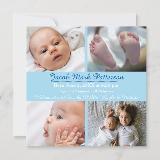 Blue 4 Fotos - Geburtsankündigung Ankündigung (Vorderseite)