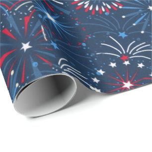 Blue 4. Juli Fireworks Geschenkpapier