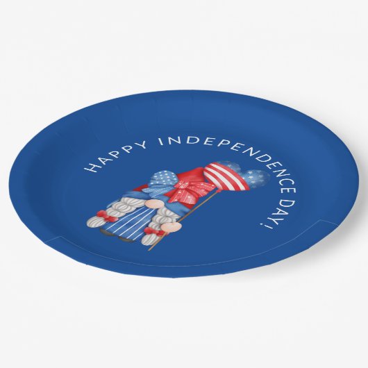 Blue 4. Juli Gnome Independence Day Party Pape Pappteller (Schrägansicht)