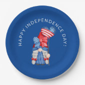 Blue 4. Juli Gnome Independence Day Party Pape Pappteller (Vorderseite)
