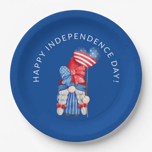Blue 4. Juli Gnome Independence Day Party Pape Pappteller (Vorderseite)
