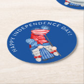Blue 4. Juli Gnome Independence Day Party Runder Pappuntersetzer (Angewinkelt)