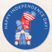 Blue 4. Juli Gnome Independence Day Party Runder Pappuntersetzer (Vorderseite)