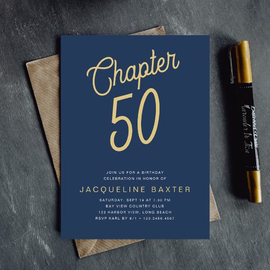 Blue 50. Geburtstag Gold Script 50 Einladung