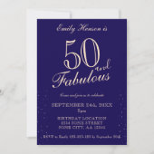 Blue 50 und fabulous Elegant Script Geburtstag Einladung (Vorderseite)