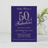 Blue 50 und fabulous Elegant Script Geburtstag Einladung (Stehend Vorderseite)