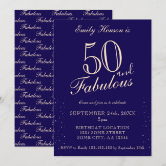 Blue 50 und fabulous Elegant Script Geburtstag Einladung