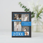 Blue 5-Foto Collage Abschluss Ankündigung Postkarte (Stehend Vorderseite)