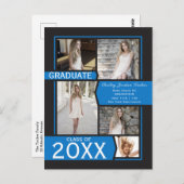 Blue 5-Foto Collage Abschluss Ankündigung Postkarte (Vorne/Hinten)