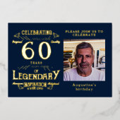 Blue 60. Geburtstag Vintag Gold Folieneinladung (Vorderseite)