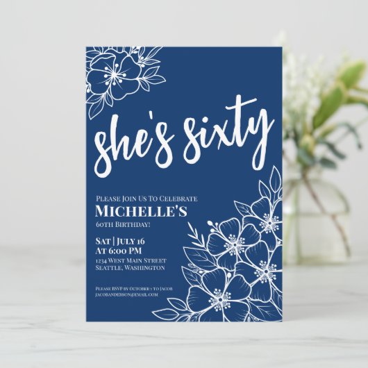 Blue 60. Geburtstagsparty Einladung (Stehend Vorderseite)