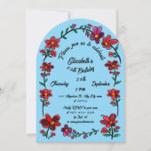 Blue 60th Birthday Party Whimsical Doodle Flowers Einladung (Vorderseite)