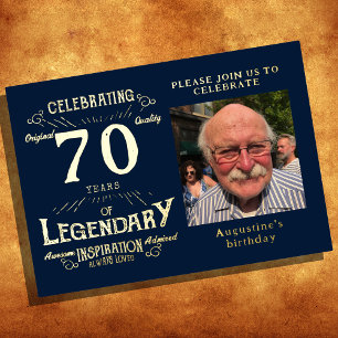 Blue 70. Geburtstag Vintag Gold Folieneinladung