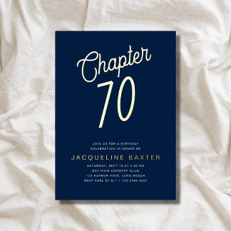 Blue 70 th Birthday Gold Script Kapitel 70 Party Folieneinladung