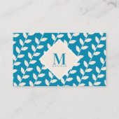 Blue 70er Retro Leaf Monogramm Visitenkarte (Vorderseite)