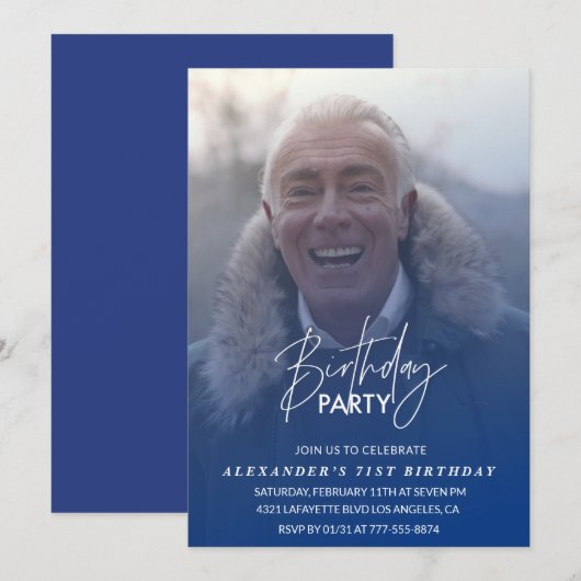 Blue 71. Geburtstagseinladung Geburtstagsparty Fot Einladung (Vorne/Hinten)