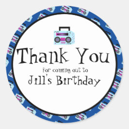 Blue 80er 90s wirft Musik zurück Runder Aufkleber