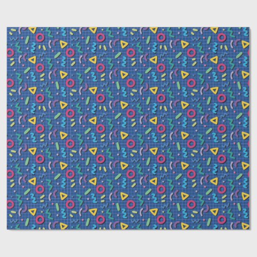 Blue 80er Memphis Pattern Geschenkpapier (Flach)