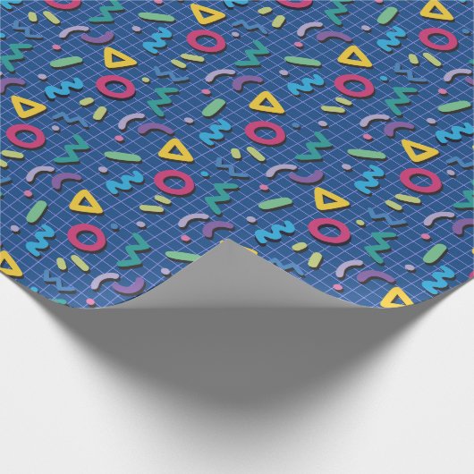 Blue 80er Memphis Pattern Geschenkpapier (Ecke)