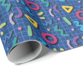 Blue 80er Memphis Pattern Geschenkpapier (Rolleneckpunkt)
