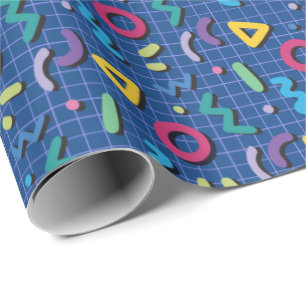 Blue 80er Memphis Pattern Geschenkpapier