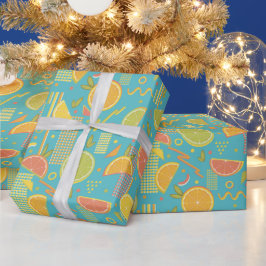 Blue 80's Citrus Fruit Slices Geschenkpapier