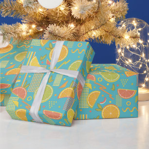 Blue 80's Citrus Fruit Slices Geschenkpapier