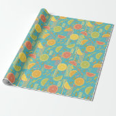Blue 80's Citrus Fruit Slices Geschenkpapier (Ungerollt)