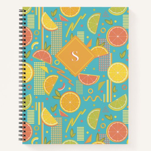 Blue 80's Citrus Fruit Slices Notizblock (Vorderseite)