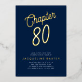 Blue 80th Birthday Gold Script Kapitel 80 Party Folieneinladung (Vorderseite)