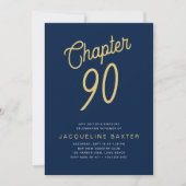 Blue 90. Geburtstag Gold Script 90 Einladung (Vorderseite)