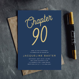 Blue 90. Geburtstag Gold Script 90 Einladung