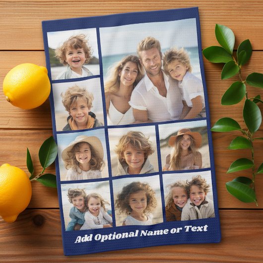 Blue 9 Foto Square Collage - mit Script white Geschirrtuch