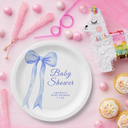 Blue a Bow Es ist eine Boy Baby Dusche Pappteller (Party)