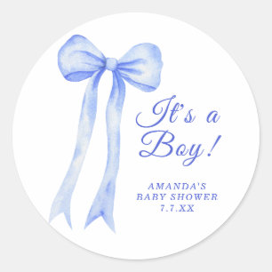 Blue a Bow Es ist eine Boy Baby Dusche Runder Aufkleber