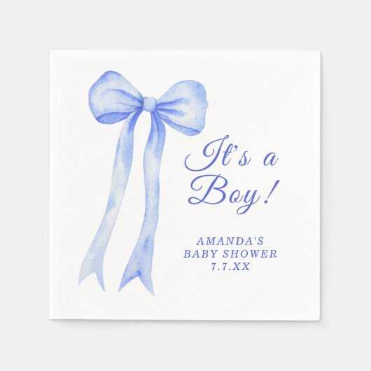 Blue a Bow Es ist eine Boy Baby Dusche Serviette (Vorderseite)