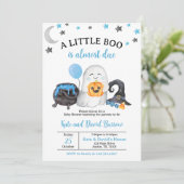 Blue A Little Boo Baby Dusche Einladung (Stehend Vorderseite)