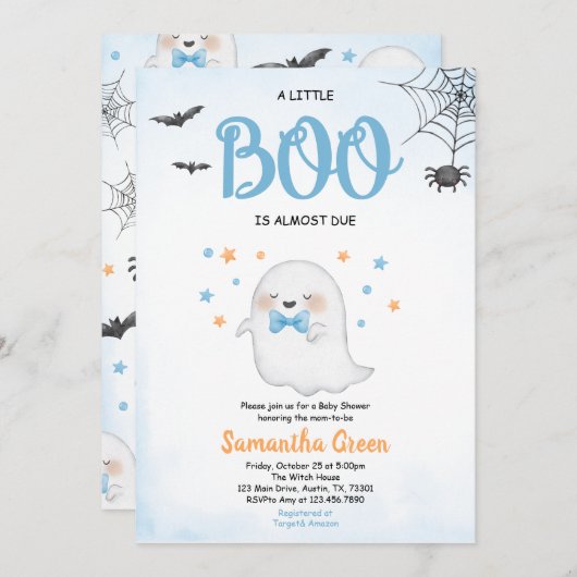 Blue A Little Boo Baby Dusche Einladung (Vorne/Hinten)