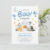 Blue A Little Boo Baby Dusche Einladung (Stehend Vorderseite)