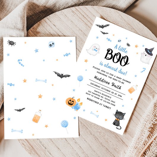 Blue A Little Boo Halloween Baby Dusche Einladung