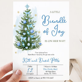 Blue A Little Bundle Joy Christmas Baby Shower Einladung