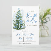 Blue A Little Bundle Joy Christmas Baby Shower Einladung (Stehend Vorderseite)
