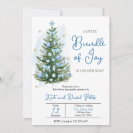 Blue A Little Bundle Joy Christmas Baby Shower Einladung