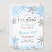Blue A Little Snowflake Baby Dusche Einladung (Vorderseite)