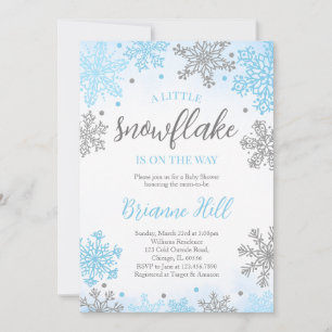 Blue A Little Snowflake Baby Dusche Einladung