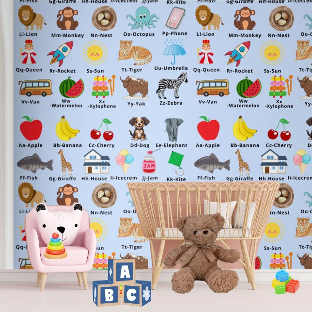 Blue ABC Alphabet Kids Kinderzimmer Dekoration Tapete (Von Creator hochgeladen)