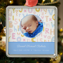Blue ABC Birth Stat Baby Boys Foto Weihnachten
